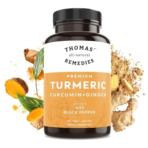 Thomas' all-natural Remedies Turmeric Curcumin and Ginger with Black Pepper, Organic Turmeric Joint Support Supplement- 95% Curcumin - NO fillers, Vegan - 120ct Cover