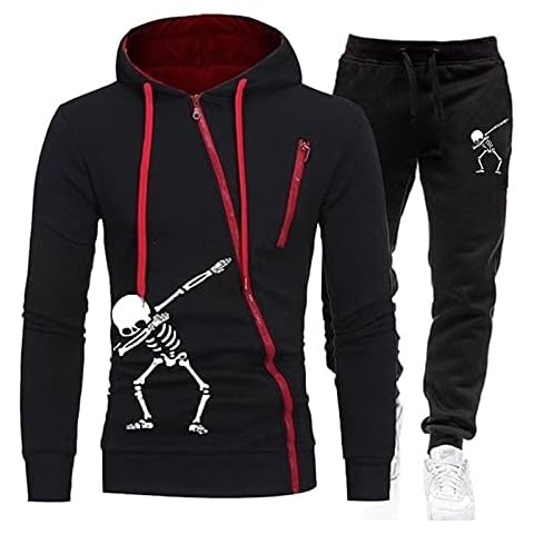 Suncolour Men's Skull Print Sports Tracksuit 2 Pcs Workout Fashion Sweasuits Set Long Sleeve Skeleton Sweatsuit Sets Cover