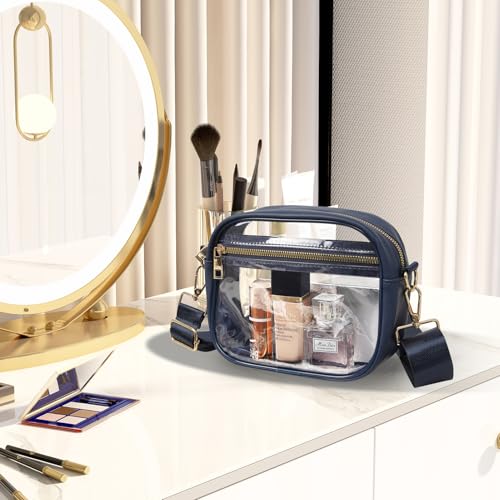 Image of Fibrdoo Clear Bag Stadium Approved, Leather Clear Crossbody Purse Bag for Concerts Sports Events Festivals