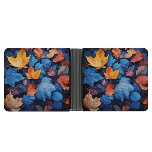 Men's Leather Wallet Bifold Wallet for Men Bright Style Leaves Slim Wallet with Multiple Card Classic Passcase Mens Card Holder