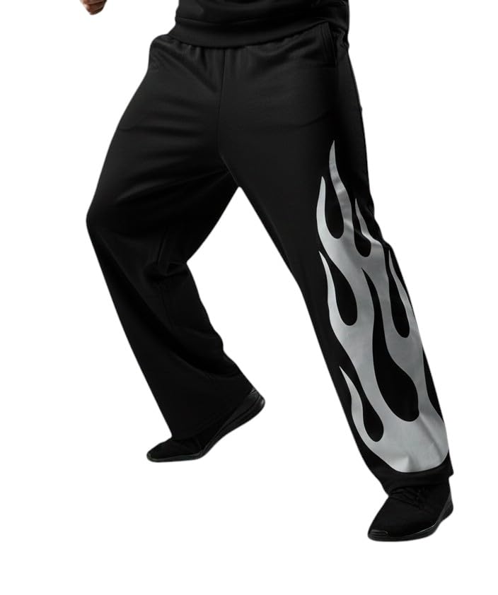 thread monk White Flame Unisex Flame Graphic Lower | Sweatpants – Oversized Streetwear Lower for Men & Women | Cotton Flame Print Pants-picture-17