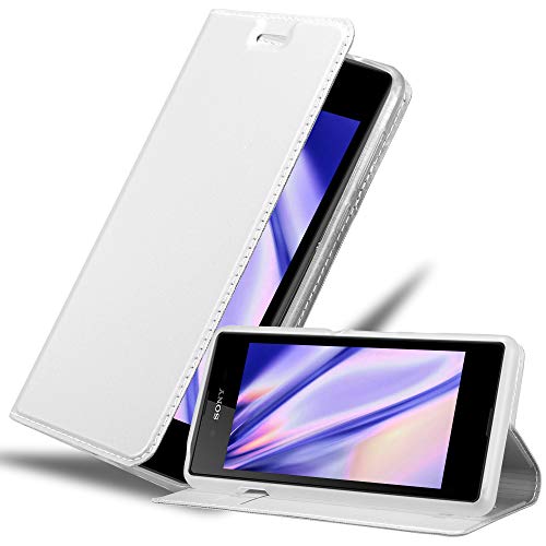 Cadorabo Hülle kompatibel mit Sony Xperia E3 aus Premium Kunst Leder Flip Klappbare Stoßfeste Magnetische [Standfunktion] [Kartenfächern] Cover Hülle für Sony Xperia E3 Tasche in Silber