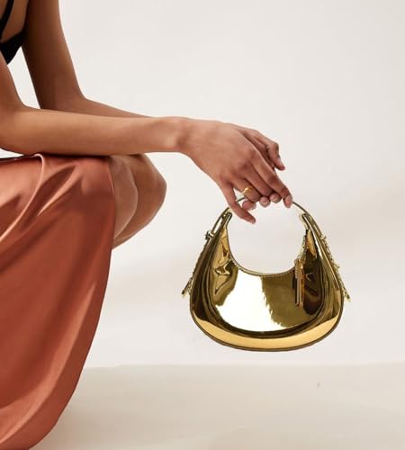 Cute Metallic Purses for Women Stylish Crescent Shoulder Bag Small Gold Crossbody Purse Patent Underarm Moon Bag3