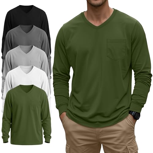 Evervibe 5 Pack Men's Big and Tall Shirts Long Sleeve V Neck Tee