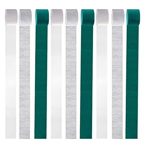 Image of Teal-Turquoise White Silver Party-Decorations Streamers - 9 Rolls Woman Girl Birthday Crepe Tissue Paper Streamer Graduation Wedding Bachelorette Engagement Bridal Baby Shower Garland Decor Panduola