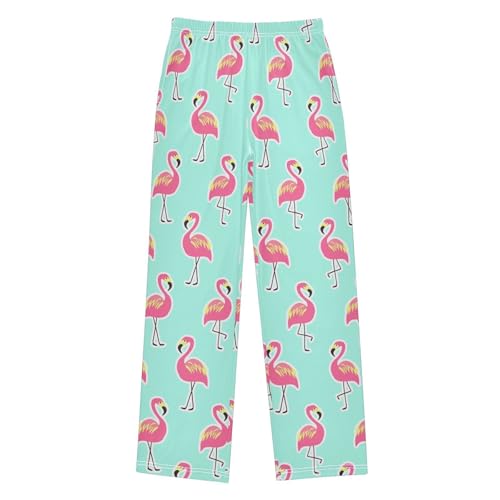 ZZXXB Pink Flamingo Pattern Boys Long Pants Soft Trousers Elastic Waist Kids Lounge Bottoms with Pockets S-XL