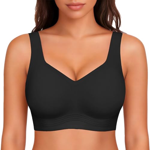 2026 Wireless Seamless Jelly Plus Size Bras Comfortable No Underwire Supportive Full Coverage Everyday Bra for Older Women Black