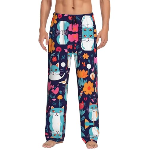 Pantalon pyjama jambes larges imprimé chat fleur oiseau nuit confortable XXXL
