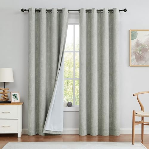 Full Blackout Curtain with Liner Heavy Linen Texture Thermal Insulated Energy Efficient Window Treatment Drapes 84 Inches Long with Grommet for Bedroom, Neutral Grey, 50\"x84\", 2 Panels