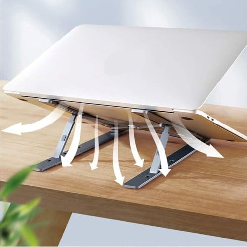 Image of Adjustable Aluminum Ergonomic Foldable Portable Tabletop Laptop /Desktop Riser Stand Holder Compatible for MacBook, HP, Dell, Lenovo & All Other Notebook