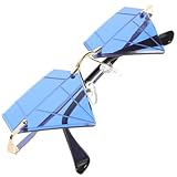GLEAVI Randlose Party Sonnenbrille Damen Herren Coole Disco Brille mit Goldfarbenem Rahmen und Dunkelblauen Gläsern Leichte Rahmenlose Brillen für Strand Reisen und Festivals