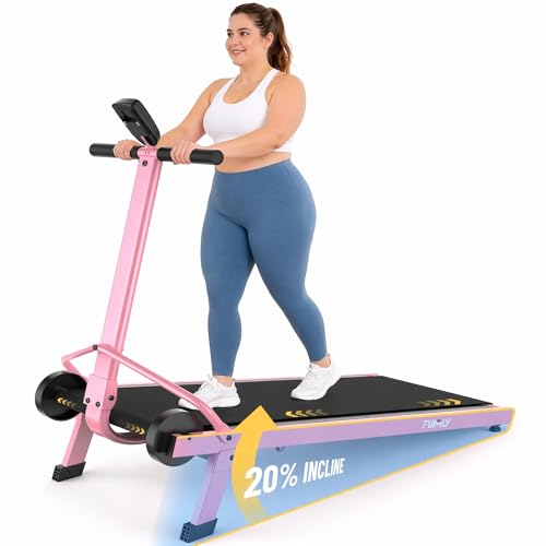 Image of Walking Pad Treadmill with Incline 20%, Manual Foldable Walking Pad with Handle Bar, 500lbs Capacity, Non-Slip Surface, Fixed Incline, Digital Monitor, Compact Build for Home /Gym /Indoor /Outside