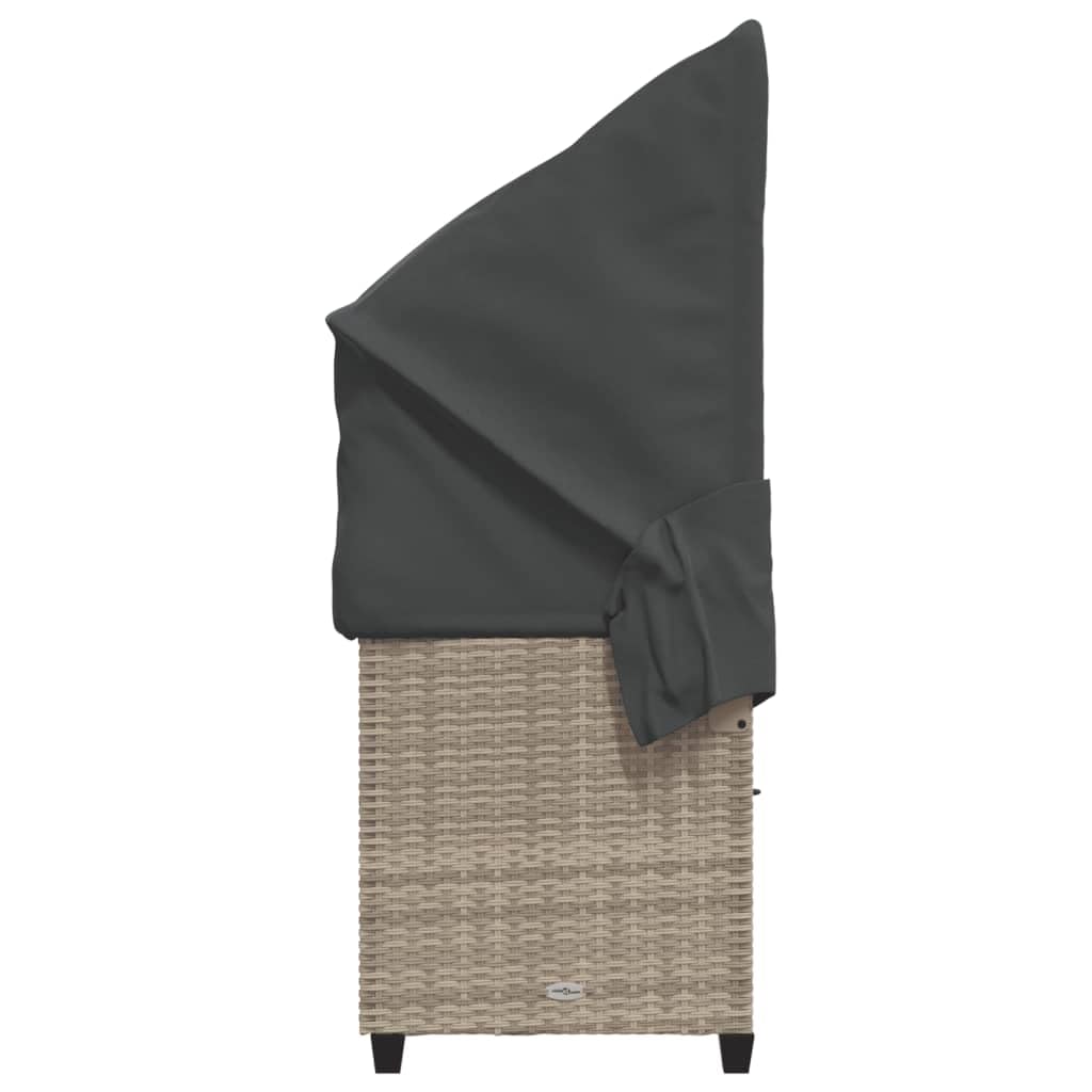 Lettino prendisole con tettuccio e cuscino grigio chiaro in polyrattan regolabile pieghevole con rivestimento sfoderabile ideale per giardino, balcone, piscina, spiaggia, terrazza, sdraio
