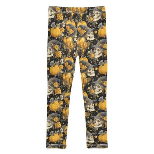 Girls Leggings Soft Toddler Ankle Length Bottoms Halloween Pumpkin Skulls Kids Dance Yoga Pants 4-10 Years2