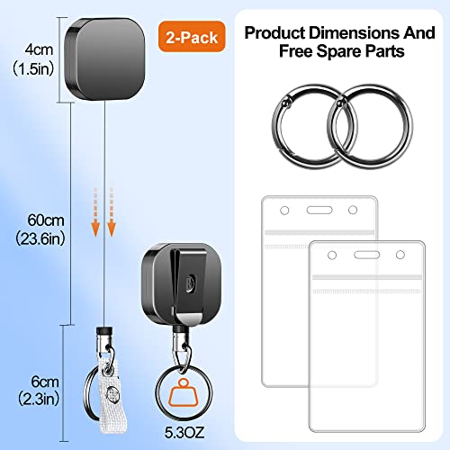 Hoomil Badge Reel, 𝟮 𝐏𝐚𝐜𝐤 Heavy Duty Metal Retractable Badge Holder Keychain Key Holder With Id Card Holder, Belt Clip, Key Ring - Square #TOP1