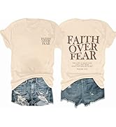 AMWIPE Faith Over Fear Shirt Womens Christian Tshirts Religious Sayings Tees Vintage Bible Verse ...