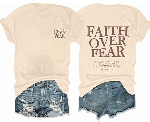 Faith Over Fear Shirt Womens Christian Tshirts Religious Sayings Tees Vintage Bible Verse Inspiratio...
