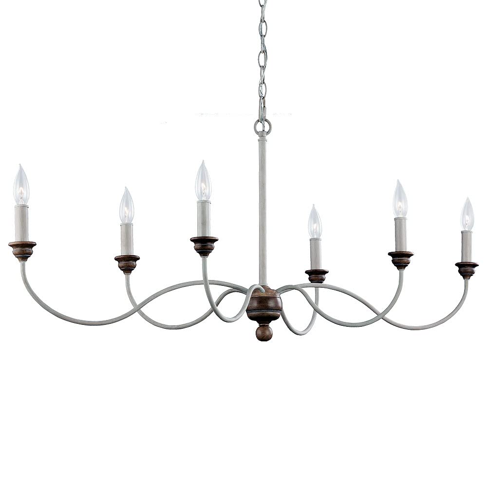Feiss F3000/6CHKW/BW Hartsville Farmhouse Candle Chandelier Lighting, White, 6-Light (15"W x 19"H) 360watts