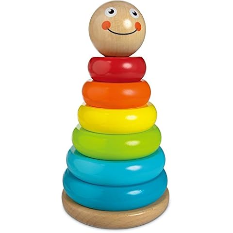 jumini Classic Wobbly Stacker Wooden Stacking Toys- Montessori Educational Wooden Baby Toys, Wooden Stacking Rings, Colour Sorting Rainbow Stacking Toy Cover