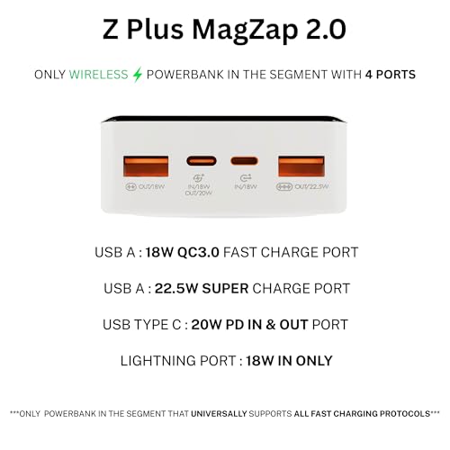 Image of Z Plus MagZap 2.0 20000mAh Mag-Safe Power Bank - 15W Magnetic Wireless Charging, 22.5W USB-C PD Fast Charge Battery Pack with LED Display, Compatible with iPhone 17 Pro Max, 16, 15, 14, & Qi Devices