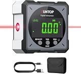 XUNTOP 4 * 90° Inclinometro Digitale Ricaricabile con Laser Bilaterale IP54 Schermo LCD Misuratore d'angolo Digitale con 4 Lati Magnetici Livella a Bolla Grigia per Costruzione Decorazione DIY-Grigio