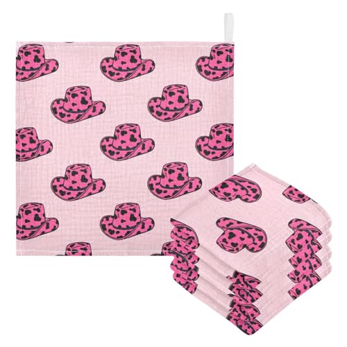 Nander 5Pack Baby Muslin Washcloths,Cow Cowboy Hat Soft Face Cloths for Newborn, Absorbent Bath Wash Cloths, Wipes, Burp Rag,Toddlers Essentials Stuff, Baby Registry as Shower