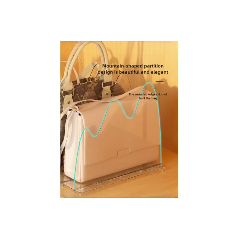 KKPOT Adjustable Acrylic Purse Organizer for Closet - Handbag Storage Shelf with Dividers, Clear Multi-Use for Purses, Bags, Office/Kitchen for Women (Extended base+5 partitions 2set, Wave) - Image 3