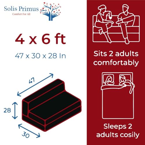 Image of Convertible Fabric Sofa Cum Bed | Foldable Double Foam & Washable Cover with Cushions | Modern Design Use Living Room & Guest Room (Maroon-Multi-Star, 4X6 Ft)