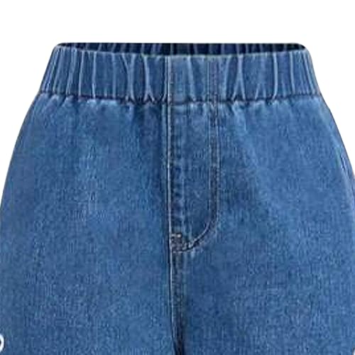 Girls Baggy Jeans, Bow Embroidered Wide Leg Pants for Girls, Casual Loose Fit Elastic Waist Denim Pants3