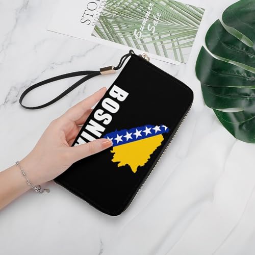 Bosnia And Herzegovina Map Flag Clutch Wallet Wristlet Long Handbag PU Leather with Card Slots Cash Coin Pocket for Women Men4