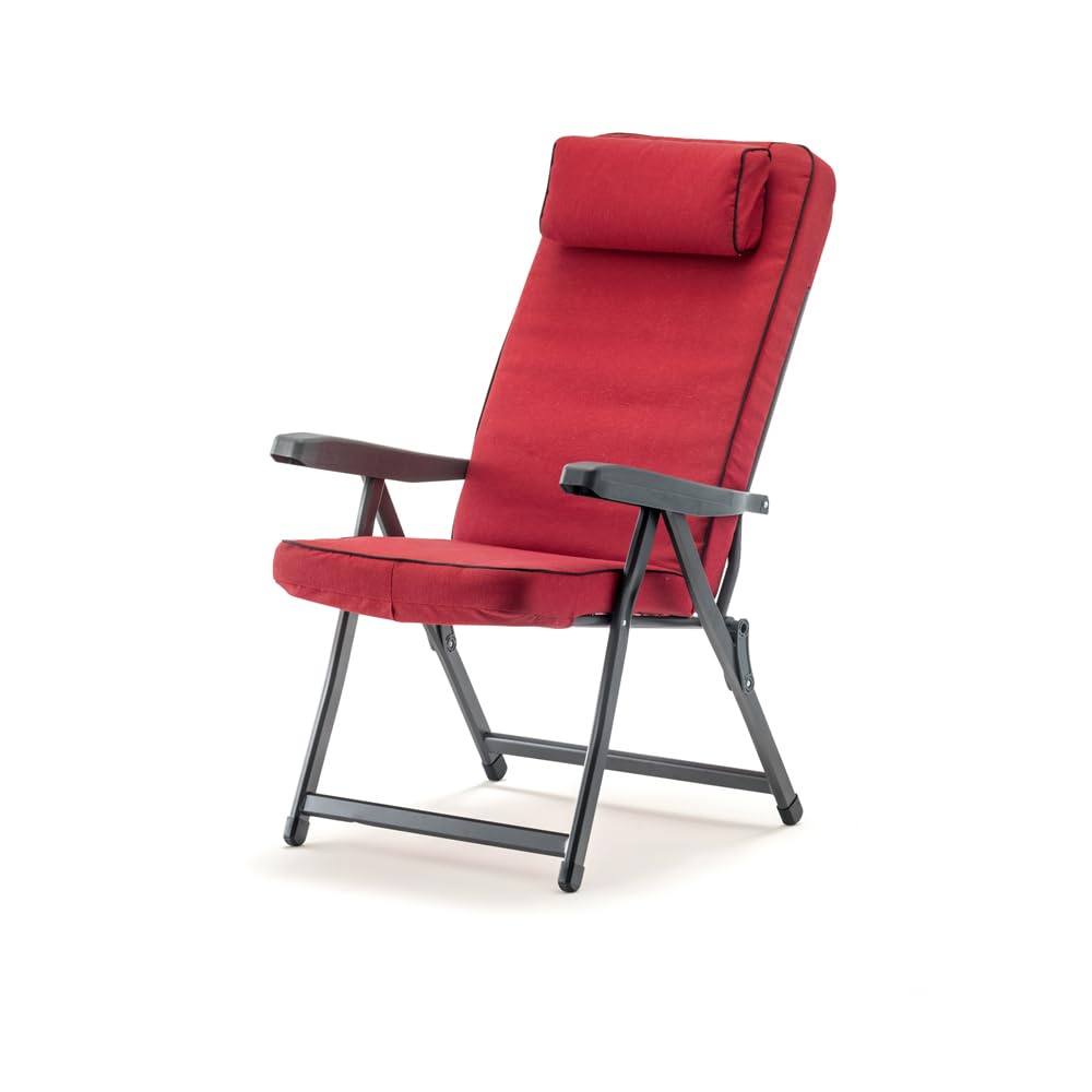 MA MAISON Sedia Reclinabile Imbottita 122x60x61 cm - con Poggiatesta, 6 Posizioni, Braccioli Ergonomici, Struttura in Acciaio, per Interno, Esterno - Made in Italy ROSSO
