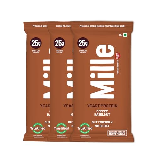 Image of Mille Plant Protein | 25g Protein /Scoop | Coffee Hazelnut Trial Pack of 3 | Made with Fermented Yeast Protein Powder | No Bloat Vegan Heat-Stable | Mixes into Any Dish | 38g Trial Pack x 3