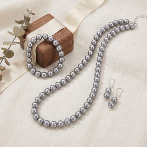 Image of JFL Combo Imitation 6mm Round Pearl Necklace Set Moti Mala Pearl Set With Earrings,Bracelet Handcrafted Jewellery for Less