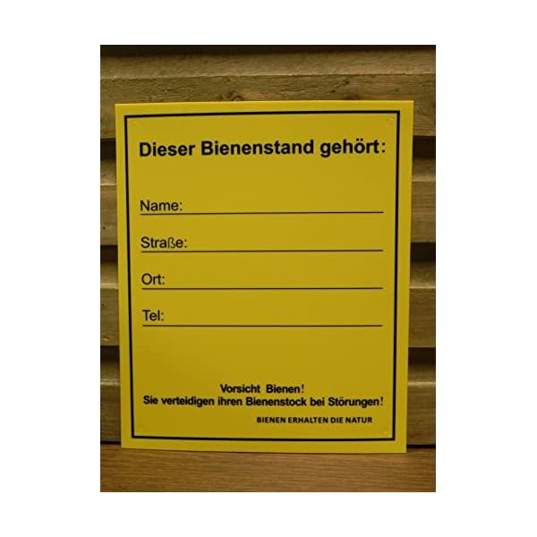 Bienenstand-Schild Adresse 18x21 cm 1mm Starkes PVC, lichtfest.Imker Imkerei Warnschild
