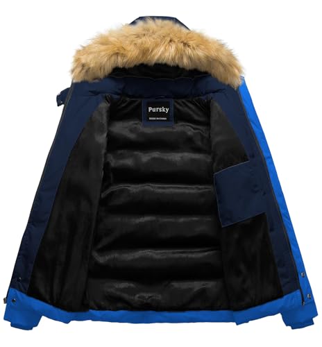 Image of Pursky Men's Puffer Jacket Waterproof Winter Bubble Coats Ski Parka Fur Hooded