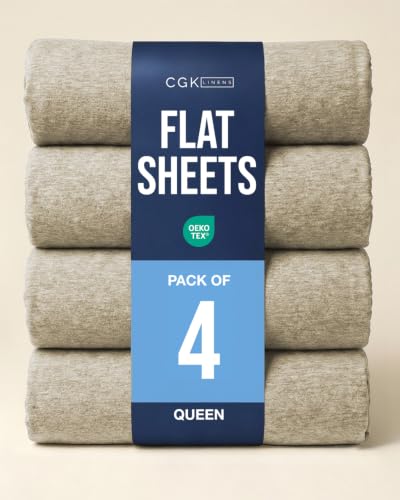 Queen Size Flat Sheet - Pack of 4 Top Flat Bed Sheet Only - Heathered Beige