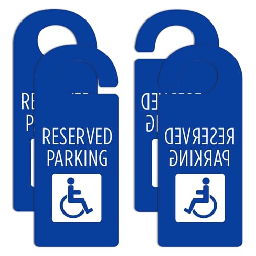4 pcs Handicap Parking Signs Hang Tags,BPVC Wheelchair Reserved Tag Car Rearview Mirror Hanger Door Hook Display Placard Holder for Car Outdoor Indoor