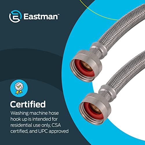 Eastman Washing Machine Connector, Pack Of 2, 3/4 Inch Fht Connection, 6 Foot Braided Stainless Steel Washing Machine Hoses, 48372 #TOP4