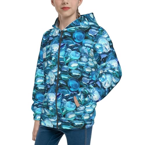 Blue Kyanite Kids Pullover Hoodies Boys Zip Up Sweatshirts Girls Athletic Clothes with Pocket