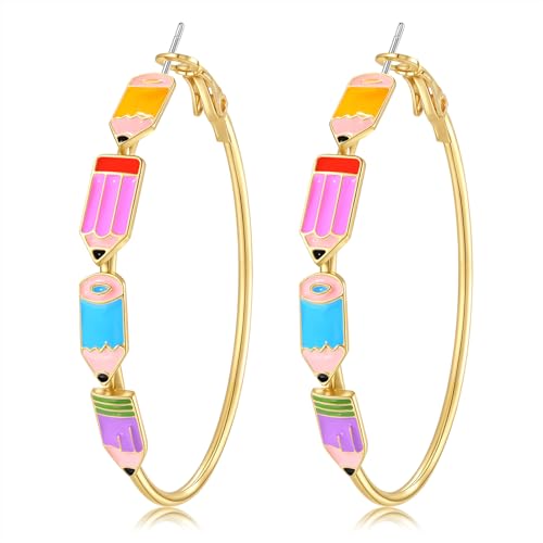 BVGA Teacher Earrings for Women Book Pencil Hoop Earrings Teacher Jewelry Appreciation Gifts Back to School Outfits Accessories