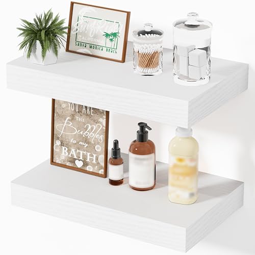 Mifurn White Shelves for Wall Floating Shelves Bathroom, Bedroom and Living Room, Wall Shelves & Book Shelf for Room, Hanging Shelf, Modern Wooden Mounted Floating Shelf, 12x7x1.5 in, Set of 2