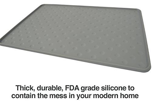 Petfusion Toughgrip Large Plus Dog Food Mat [Just The Right Size Before Getting Too Big @ 27.5 X 17.5]. Waterproof, Extra Tough Fda Grade Silicone, Grey #TOP7