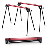 Goplus Saw Horses 2 Pack, 2200 LBS Heavy-Duty Folding Work Horse w/ 2x4 Brackets, Robust Metal Sawhorses w/ Fast Release Legs, Portable & Lightweight Work Bench for DIY, Woodworking Projects