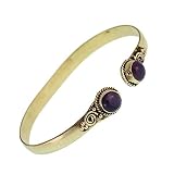 Chic-Net Messing Armreif golden Amethyst rund Blume Zopfrand nickelfrei verstellbar antik Tribal Schmuck