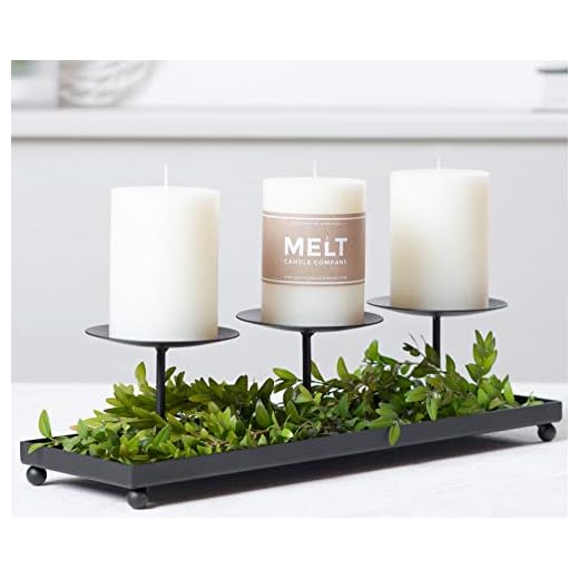 Candles Pillar Holder Tray Black Metal Base for Desk Top Decoration Table or Mantel Centerpiece in Dining & Living Room, Candelabra for Pillar & Sphere Candles, flameless LED (Set of 3)