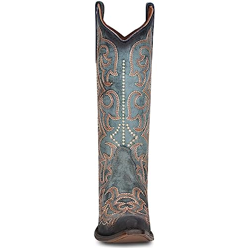 Image of Corral Boots Womens Blue Jean Embroidered Snip Toe Casual Boots Mid Calf Mid Heel 2-3 inch - Blue