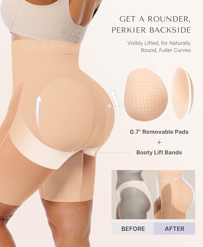 Image of SHAPELLX Butt Lifting Shapewear for Women Tummy Control Padded Shorts High Waisted Faja Body Shaper with Butt Pads
