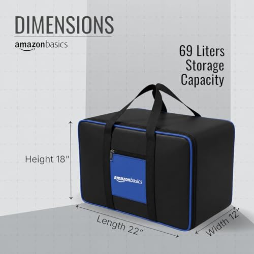 Image of amazon basics 69L Large Storage Bag (Pack Of 2) | Moisture Proof Nylon Big Storage Bag For Clothes With Wide Handles | Wardrobe Packing Container for Winter Blankets | 54x46x28 cm | Blue