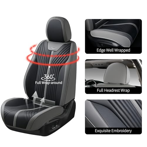Image of FLORICH Car Seat Cover Front Seats Leather Full Coverage Car Seat Covers Car Seat Protector Waterproof Seat Cushion Universal Fit for Most Cars Trucks SUV, Gray&Black