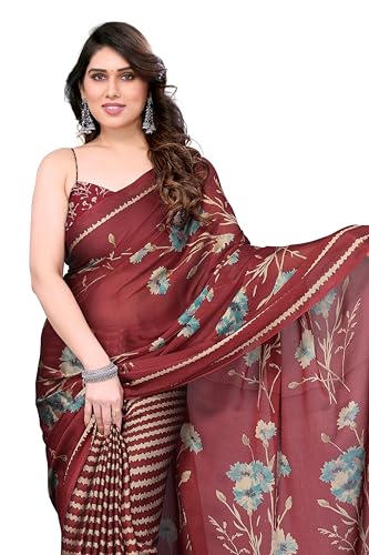 Image of MIRCHI FASHION Women Sari Georgette Plain | Breathable Lightweight Solid Color Saree for Office and Regular Wear with Blouse Piece